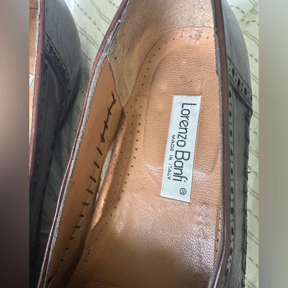 Vintage Lorenzo Banfi Handmade Italian Leather Loafers Men’s Brown Lace Up 11.5